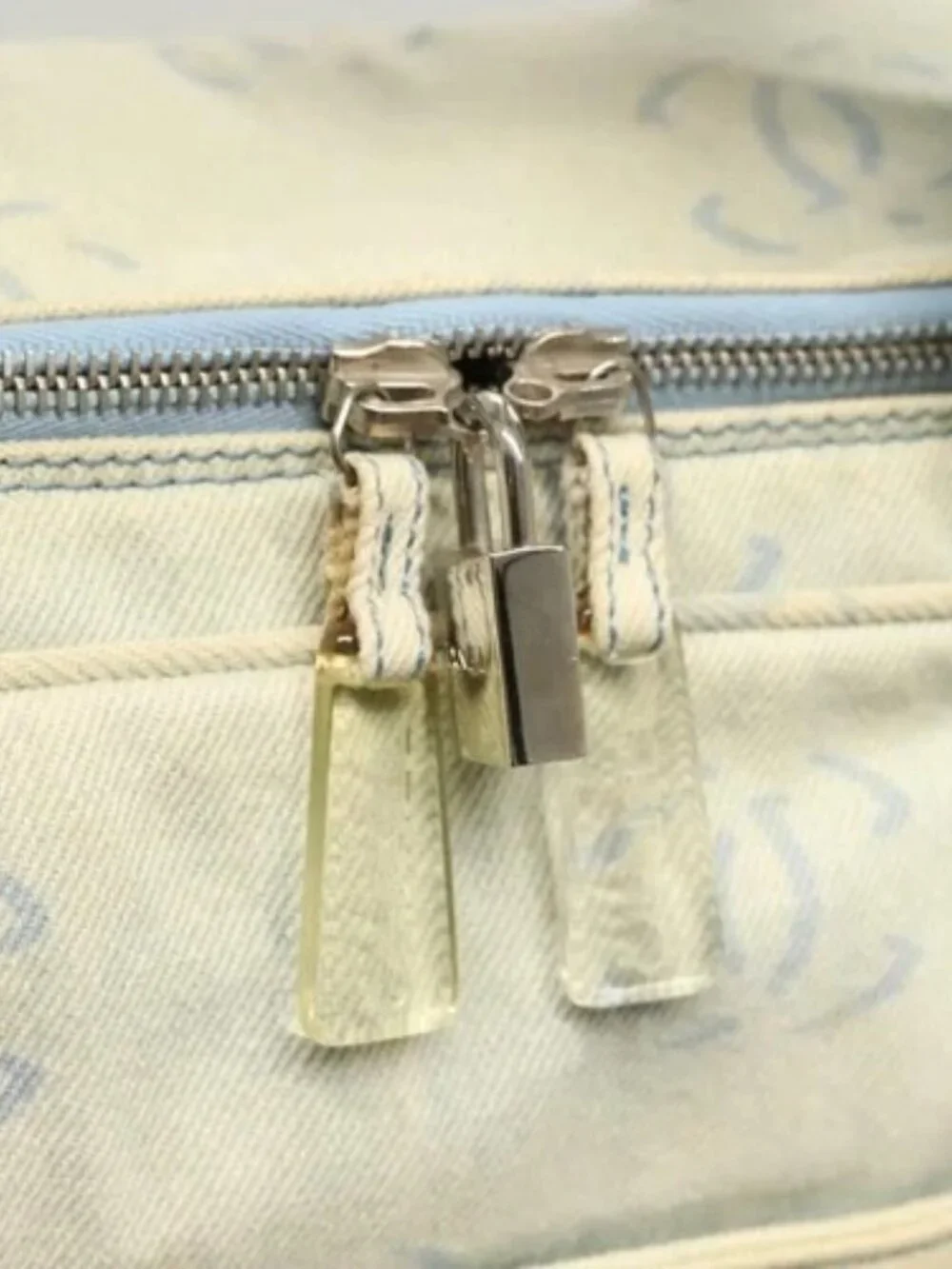 CHANEL Hand Bag Denim Light Blue Silver CC Auth 126457